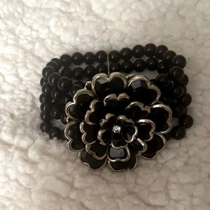 Black Flower Leaf Stretched Layered Bracelet Cocktail Chunky New Chanel Vibezz🔥